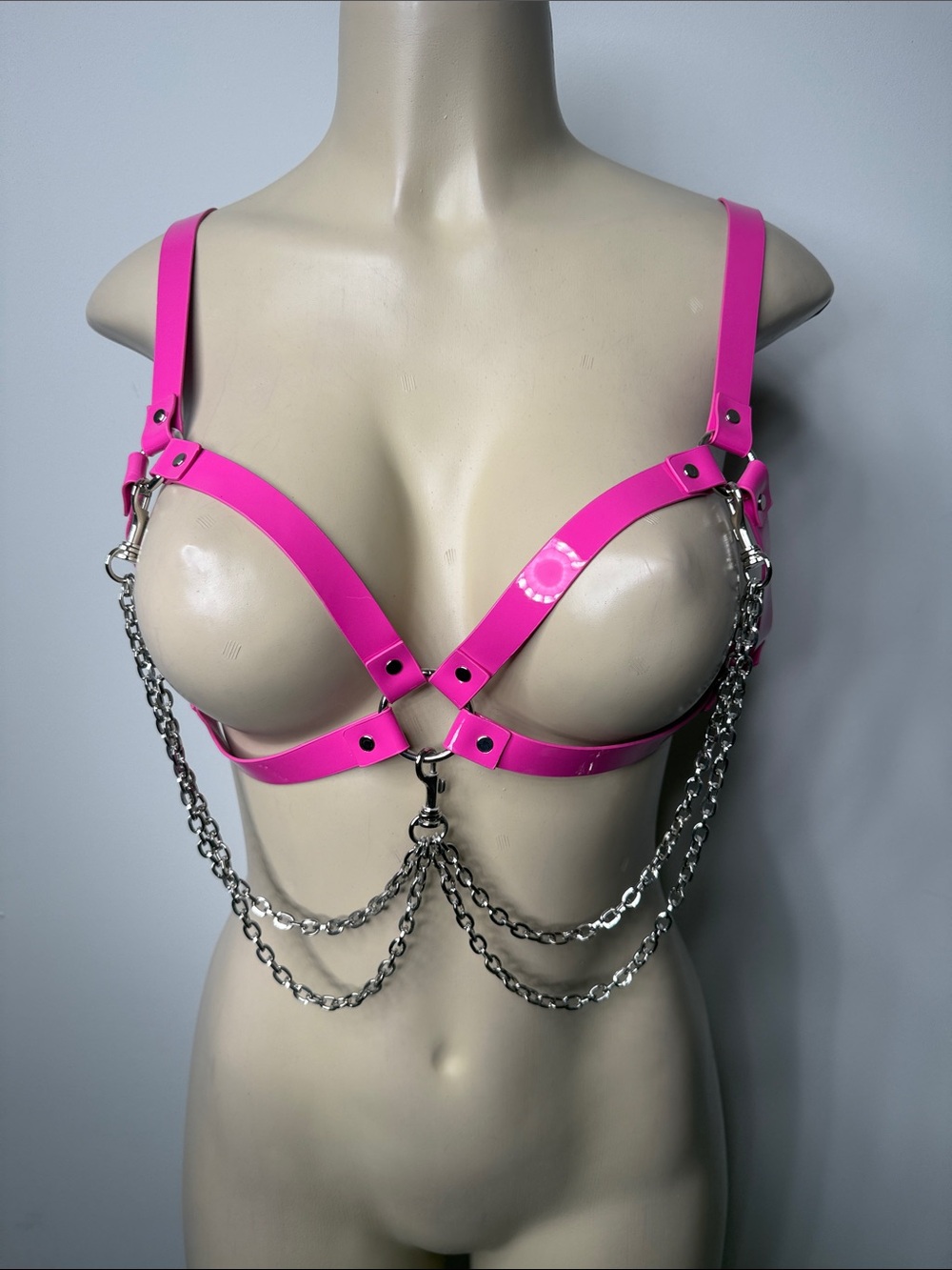 Hot Pink Faux-Leather Chain Harness Bra - Women Intimates & Sleepwear